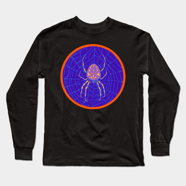 Halloween Spider In A Web, Vintage Woodcut Style Long Sleeve T-Shirt by SwagOMart